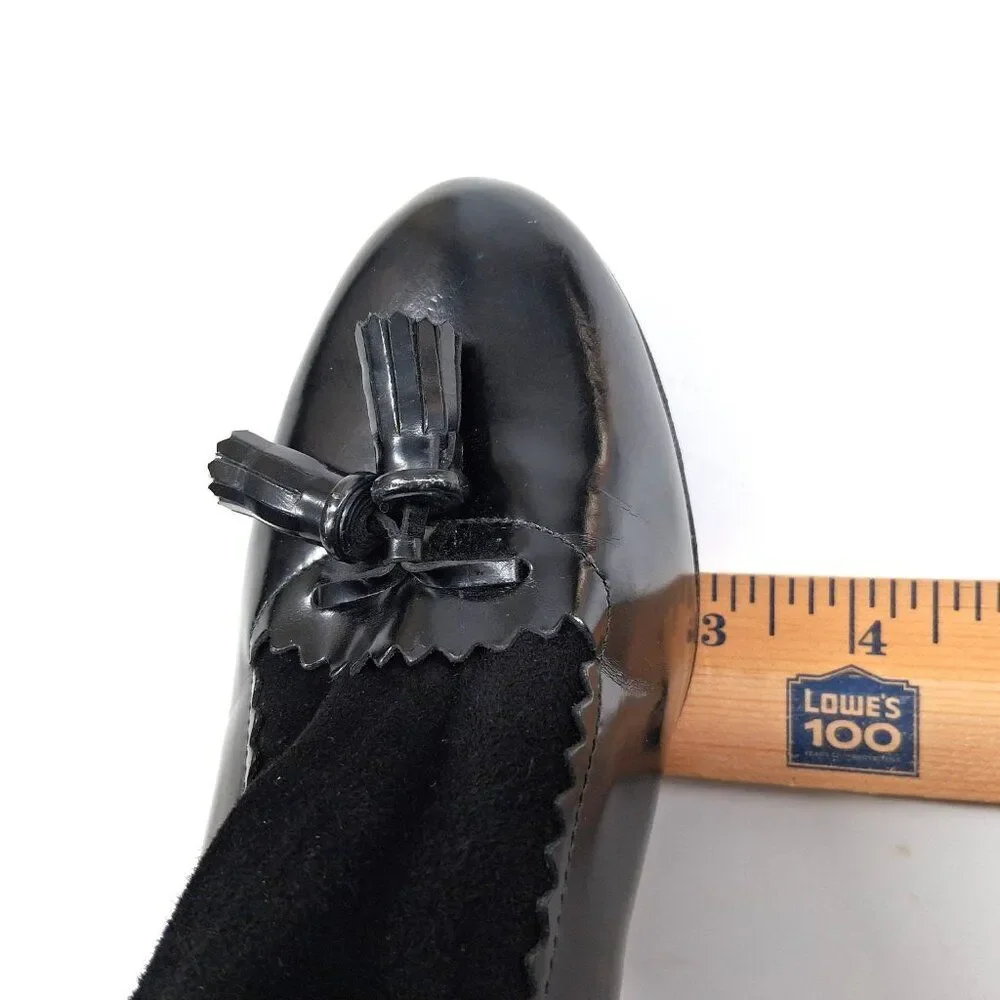 Robert Clergerie Paris Black Leather Sock Boot Heels Tassel Scallop Y2K SZ 7